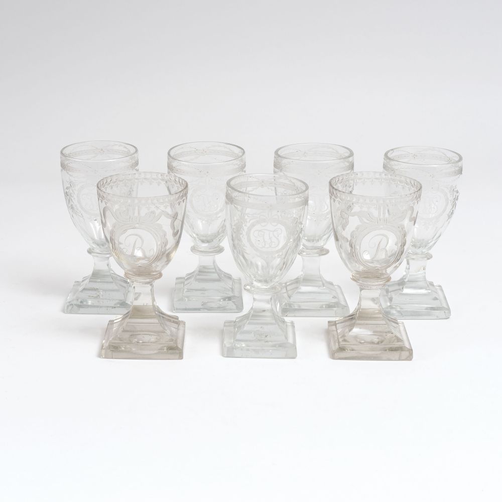 A Set of 7 Liqueur Glasses with Monogram